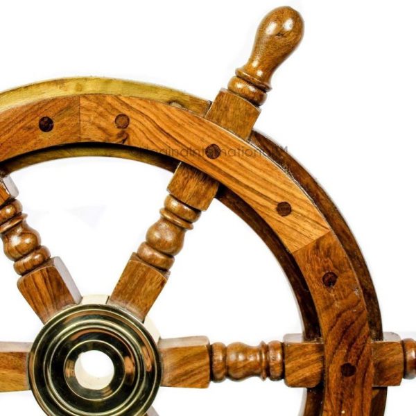 Nagina International Deluxe Pirate's Handcrafted Premium Nautical Ship Wheels with A Northern Brass Cap | Home Wall Decor Sculpture Accent