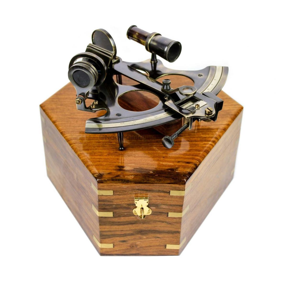Nagina International Antique Nautical Brass Maritime Sextant with Premium Solid Hard Wood Crafted Box | Sailor's Pirate Decor Gift