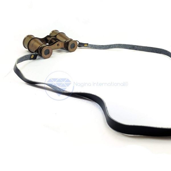 Nagina International 4" Solid Antique Brass Opera Glasses | Premium Nautical Rustic Binocular with Leather Strap