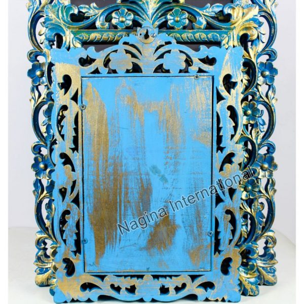 Antique Blue Carved Wall Mirror