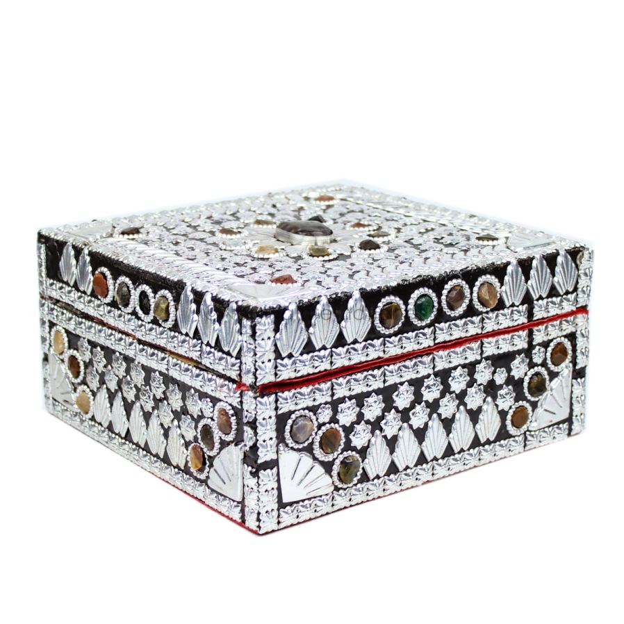 Nagina International Golden & Silver Handcrafted Lightweight Portable Bridal Jewelry Storage & Organizer Case Cabinet Armoire Box | Ring Necklace Bangles Storing Unit (Black Square)