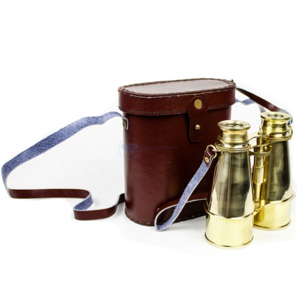 6" Brass Nautical Pirate's Spotting Scope Brass Binocular with Genuine Handmade Leather Case | Maritime Functional Survey Instrument with Bag | Nagina International