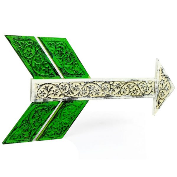 Nagina International Rustic Colorful Handcrafted Wooden Wall Decor Carved Arrows | Exclusive Vintage & Antique Home Decorative Piece (Antique Green White)