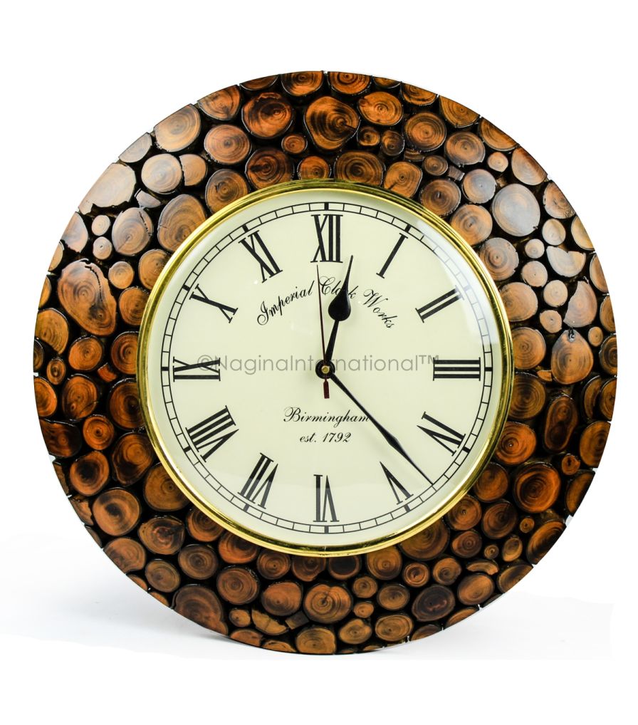 Round Logged Wooden Wall Clock