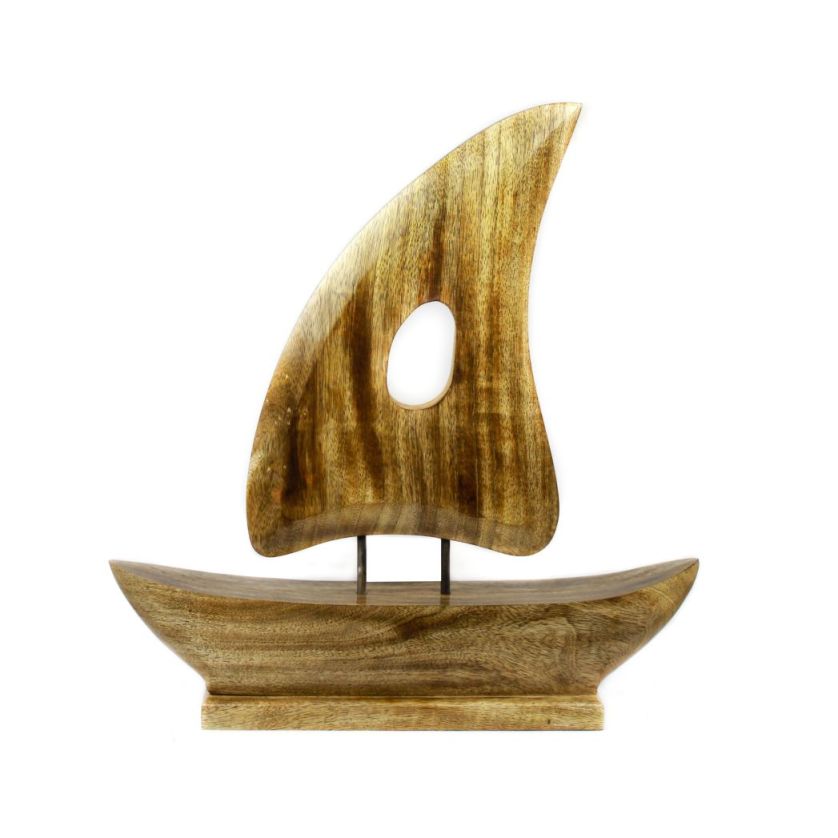 Brown Wood Sail Boat Ship Art Sculpture Nautical Ocean Sea Beach Decor - Nagina International