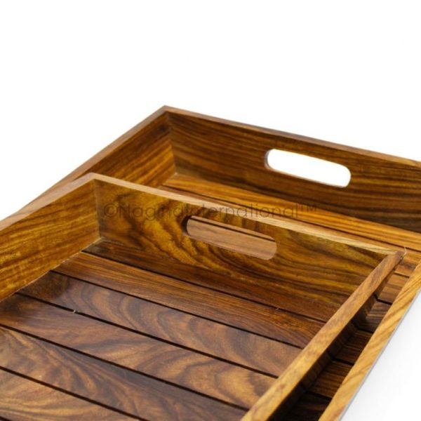 Large Solid Handcrafted Sturdy Tray Set of 2 | Coffee Tea & Breakfast Dinner Trays | Crates & Platters