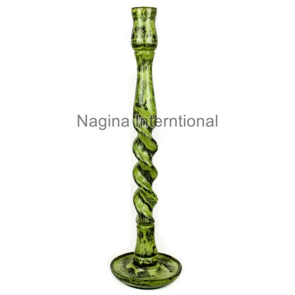 Nagina International Snake Green Large Spiral Wood Crafted Premium Candle Holder | Exclusive Table Vintage Decor