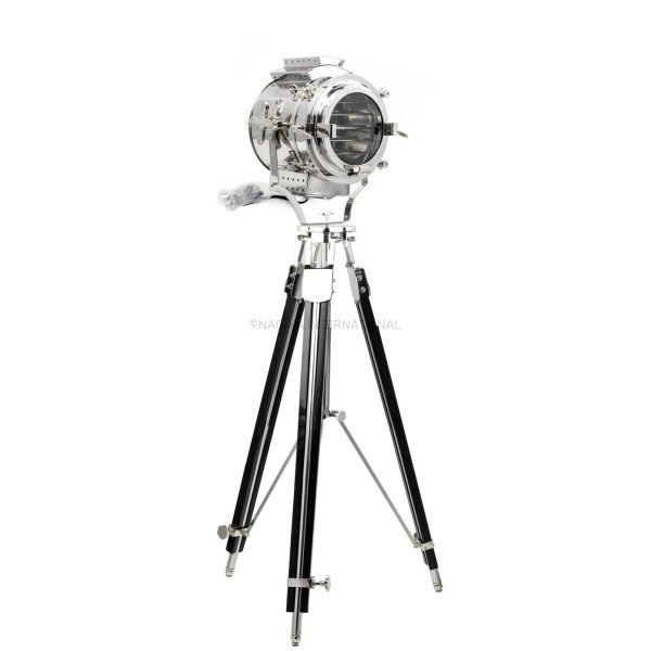 Nautical Retro Classic Theater Collectible Steel Tripod Searchlight Lamp | Movie Props Authentic Nautical Floor Lamp Light with Heavy Large | Living Room Spot Light Lamp | Nagina International