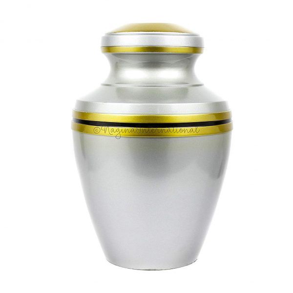 Aluminum Metal Cremation Urns For Ashes & Mortal Remains | Handmade Beautiful Urns For Humans And Pets (Silver AB Band)