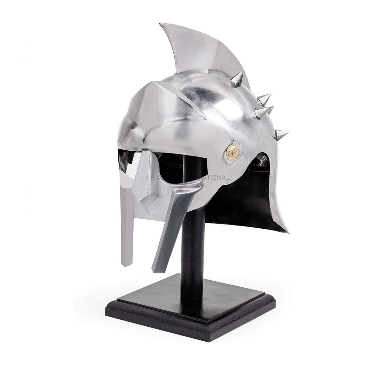 Nagina International The Great Mini Gladiator Maximum Helmet With Display Stand - Rennactor Helmet With Leather Strap | Halloween Props For Larpers