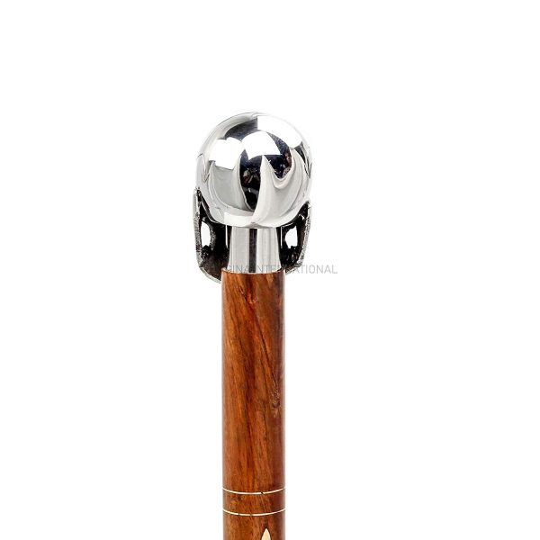 Premium Chromed Deluxe Walking Sticks | Rosewood Crafted Walking Cane with Solid Brass Chrome Decorative Bars | Walking Canes & Crutches | Nagina International (Skull)