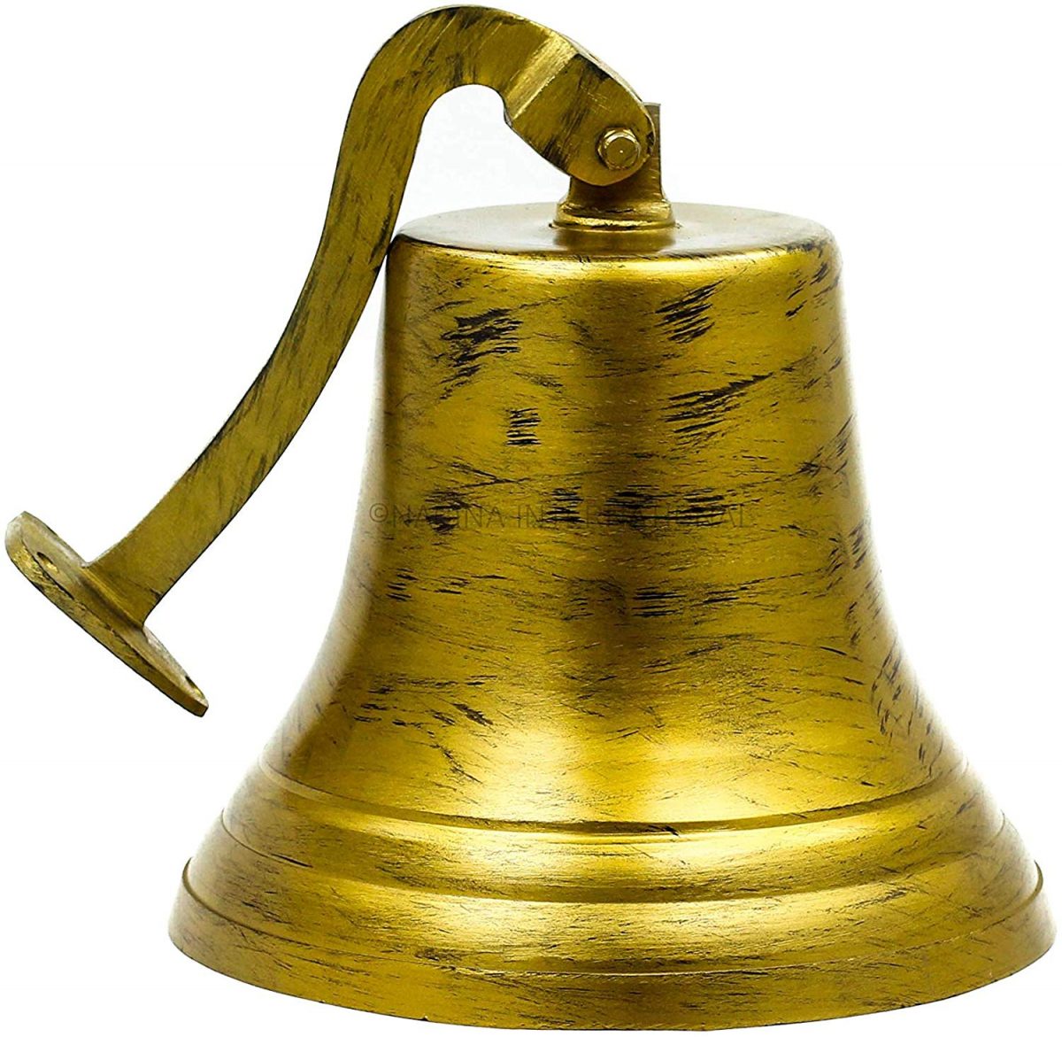 Nagina International 11" Golden Antique Brushed Brass Nautical Decorative Boat's Functional Bell with Brass Clapper | Rustic Antique Finish - Shipwrecked Bell