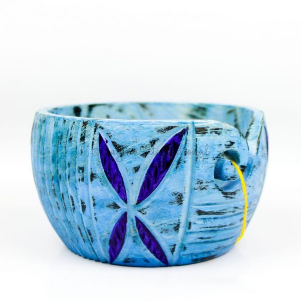 Nagina International Exquisite Premium Yarn Ball Storage Bowls | Hand Painted Lovely Decor Yet Functional Yarn Dispenser (Frozen Blue)