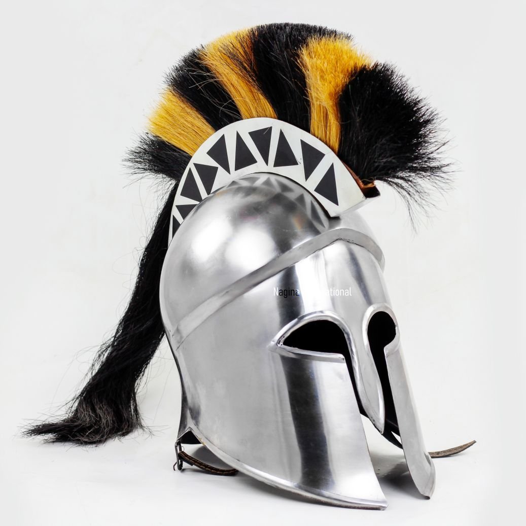 Medieval Knight Helmet With Plumes & Hair Nagina International