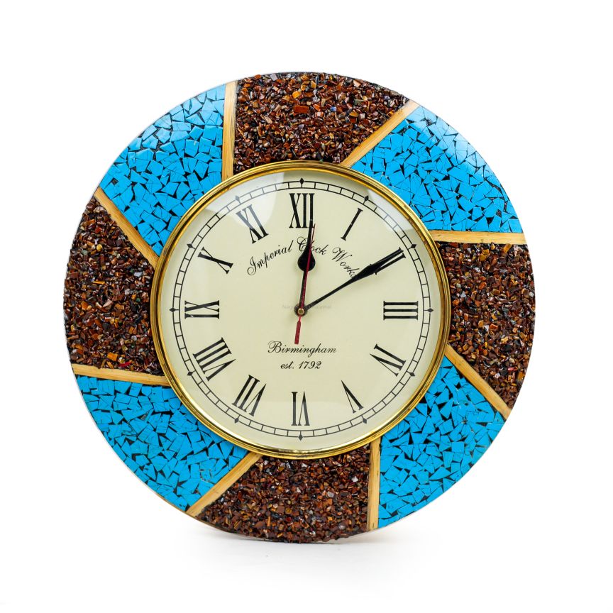 Nagina International Large Mosaic Colorful Marble Stones Gems Embedded Premium Decorative Crafted Time's Wall Clock | Unique Lavish Decor Gifts