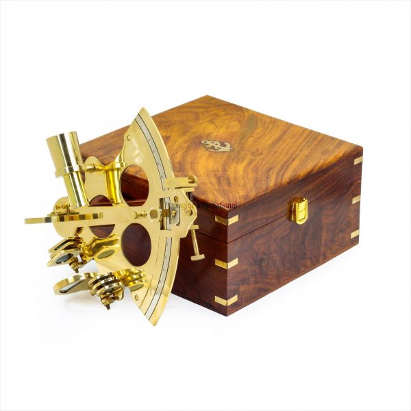 8.5" Large Brass Sextant W/Wooden Box - 9" - Nautical Navigation Collection | Pirate's Nautical Gift Decor Ideas | Brass Polished Sextant | Marine Instruments