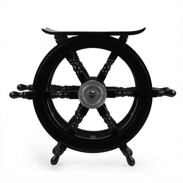 Nagina International Pirate's Black Nautical Handcrafted Wooden Stool | Home Decor Ship Wheel Table Furniture