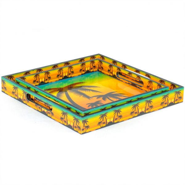Yellow Sunset Palm Tree Printed Stylish Kitchen Trays | Serving Kitchen Platters | Carry Snacks & Breakfast Food | Authentic Minimal Finish