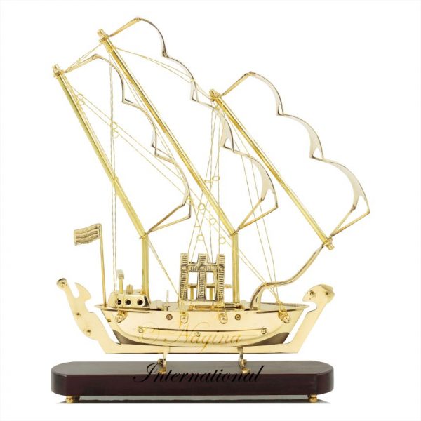 Sea Ship Old Model Solid Brass Handcrafted Replica | Detailed Authentic Design with Brass Polished Finish | Sailing Steam-Boat Decorative Display Showpiece | Pirate's Nautical Home Décor