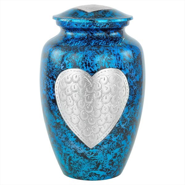 10" Aluminum Cremation Funeral Urns for Adult Human & Pet Loss (Corazon Blue)