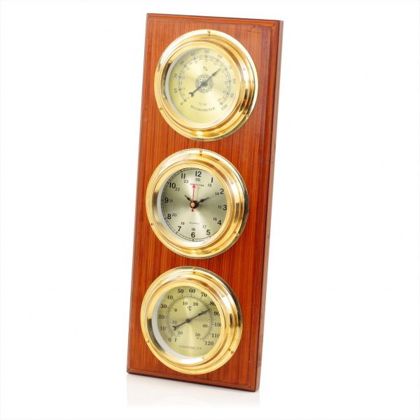 Rectangular Weather Station On Wooden Antique Finish Base (3 In 1)