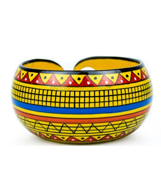 Ceramic Attractively Hand Painted Gorgeous Stoneware Yarn Ball Storage Bowl with Innovative Dispensing Curl | Knitting & Crochet Accessions | Nagina International (African Yellow)