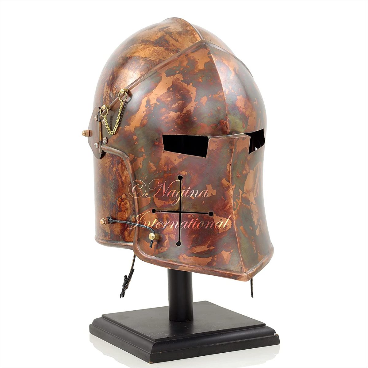 Nagina International Medieval Barbuta Visored Brushed Steel Knights Armory Templar Crusader's Helmet | Props & Costumes Helm for Larpers (Antique Copper Brown)