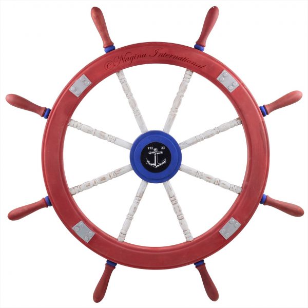 Nagina International Atlantic Blue Anchor Nautical Antique Rusted Iron Bolted Accent Ship Wheel | Maritime Decor