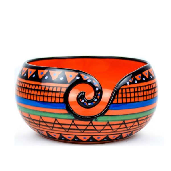 Ceramic Attractively Hand Painted Gorgeous Stoneware Yarn Ball Storage Bowl with Innovative Dispensing Curl | Knitting & Crochet Accessions | Nagina International (Tomato Grill)