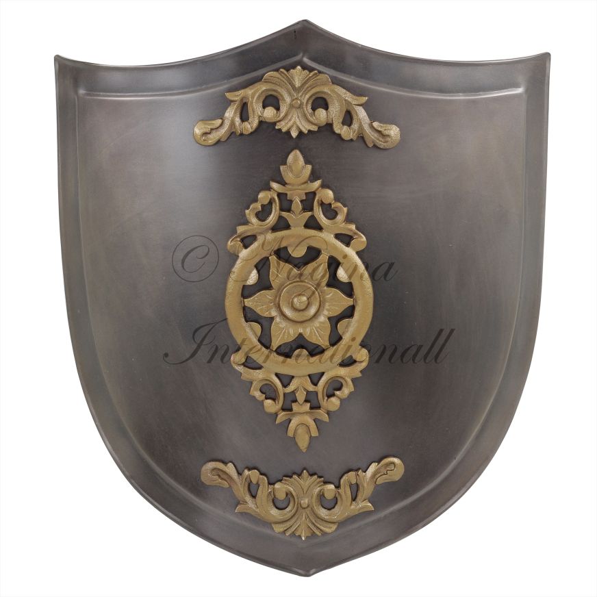 Viking Knight Battle Ready Metallic Bronze Shield with Floral Accents | Knights Adult Buckler Templar Shields | Real Medieval Armor Combat Accessories | Historical Reenactment Costume