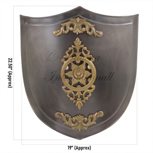 Viking Knight Battle Ready Metallic Bronze Shield with Floral Accents | Knights Adult Buckler Templar Shields | Real Medieval Armor Combat Accessories | Historical Reenactment Costume
