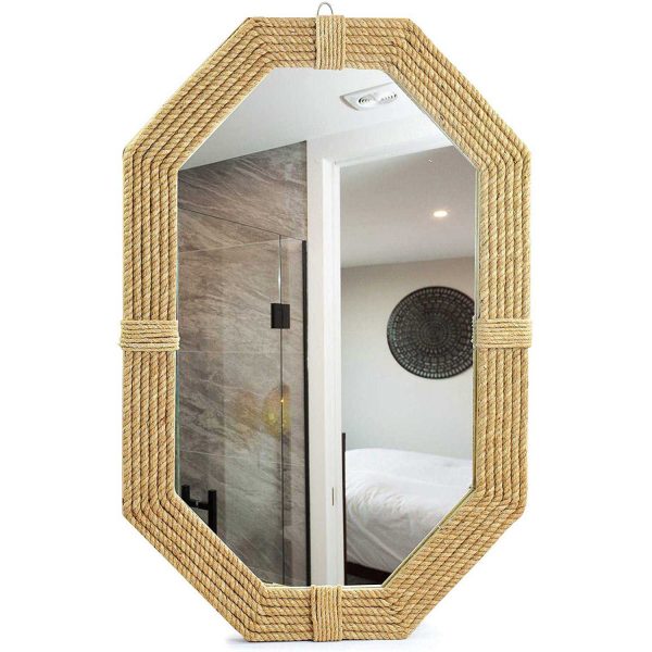 Large Nautical Jute Mirror For Bathroom | Nautical Roped Wall Mirror Home Decor