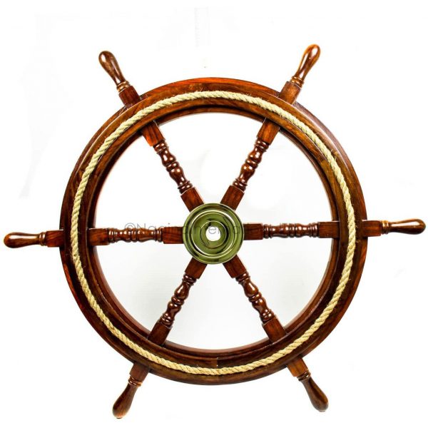 Nagina International Deluxe Solid Wood Handcrafted Nautical Rope Ship Wheel - Pirate Nursery Home Decor