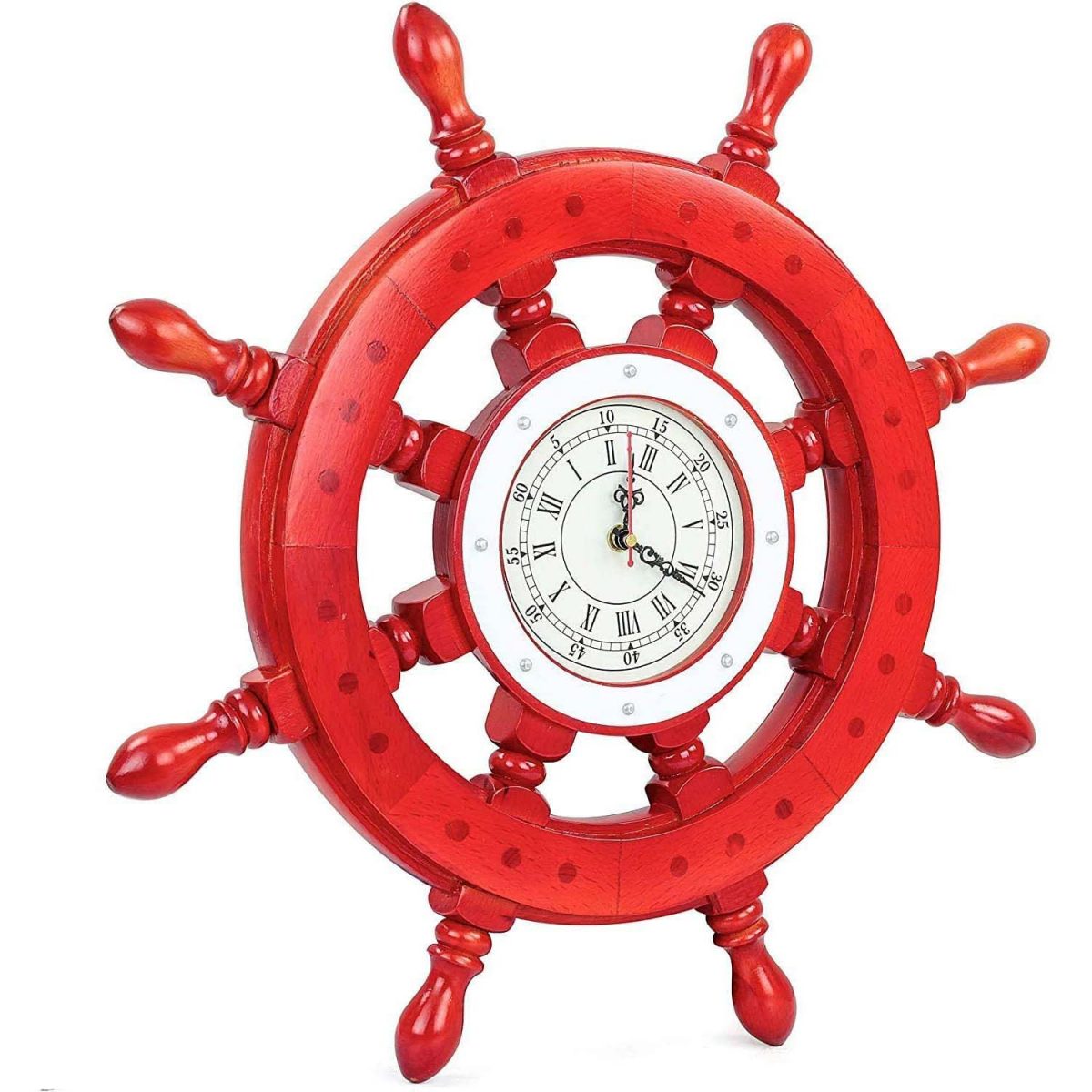 Red Ship Wheel | Nautical Pirate's Premium Polished Boat Steering Ship Wheel Wall Clock | Premium Gifts Home Decor Ideas | Handcrafted Wooden Ship Wheel - Home Wall Decor (Hell Boy)